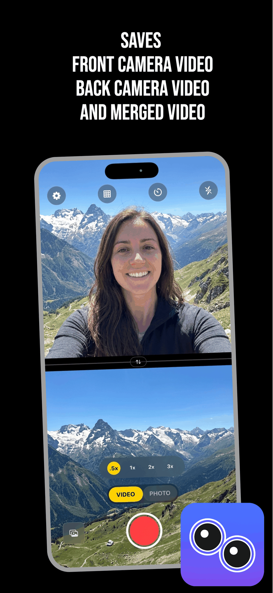 DualCapture app screenshot 2: dual camera recording on iPhone