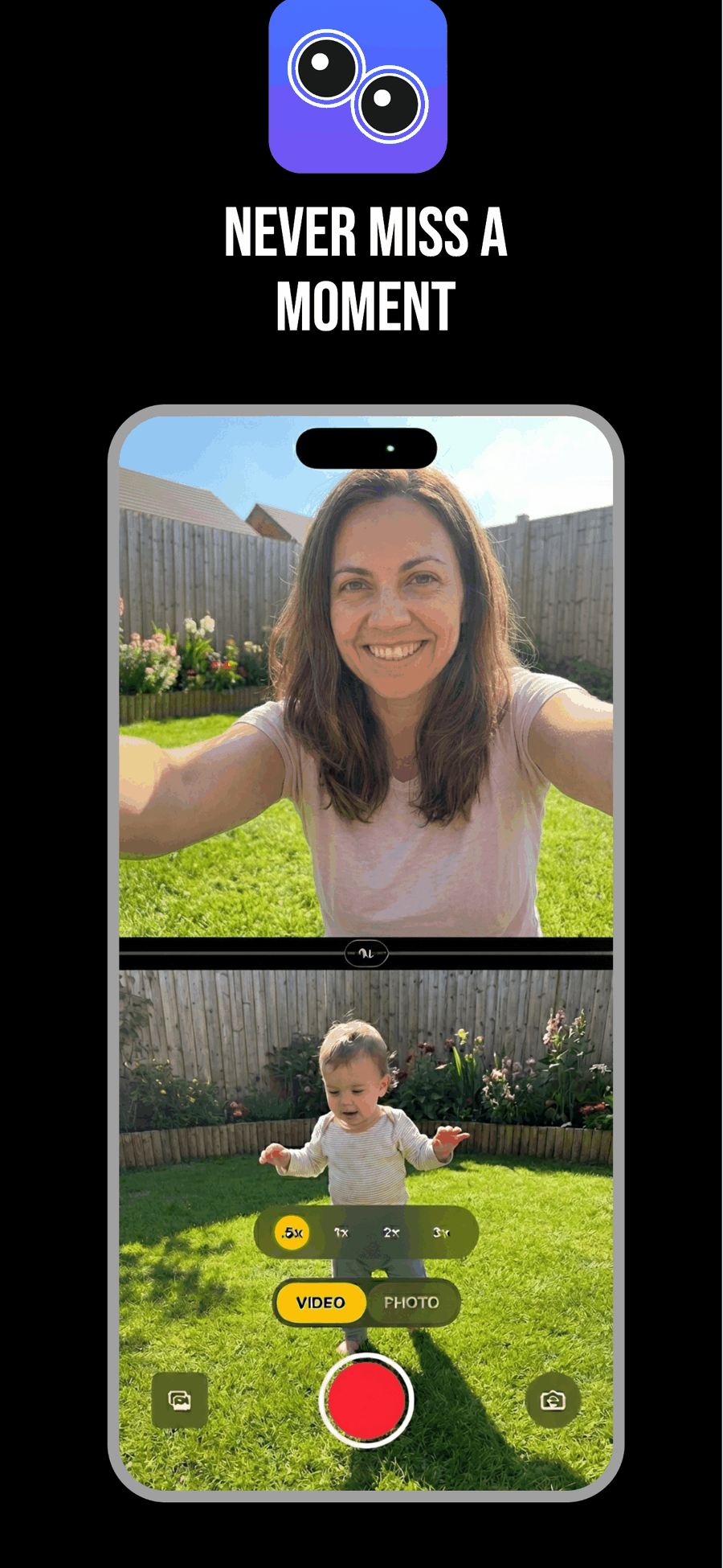 DualCapture app screenshot 3: dual camera recording on iPhone